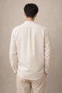 เสื้อเชิ้ตผู้ชายแบบเป็นทางการ ผ้าฝ้าย 100% ลายทาง ระบายอากาศได้ดี ป้องกันการเป็นขุย ย้อมเส้นด้าย - Product Image 3