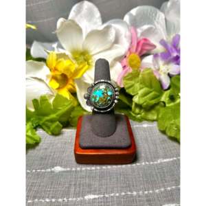 Anillo Ajustable Fred Francis de Turquesa Kingman de Alta Calidad y Plata de Ley para Regalo con Tecnología de Incrustación en Bisel - Product Image 1