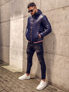 Chaqueta acolchada ligera personalizada para hombre con capucha transpirable OEM azul marino al por mayor diseño de moda 2023 - Product Image 6