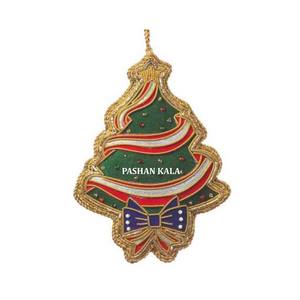 Adorno Navideño Hecho a Mano con Bordado Decorativo de Tela Zari, Personalizable con Formas de Árbol de Navidad - Product Image 1