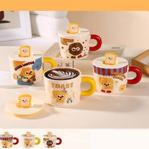 Taza de Cerámica <span class=keywords><strong>con</strong></span> Tapa, Diseño Animado y Elegante, Ideal para Oficina, Hogar, Dormitorio o Desayuno - Product Image 5