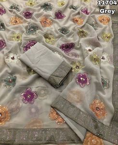 High on Demand Fashionable Top Quality Attractive Ethnic Clothing Chiffon Saree With Blouse With Sequence Work Wholesale <b>Supply</b> - Product Image 5