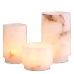 luxury Home Decor Candle bowl jar manufacturer supplier Stone Onyx and alabaster Candle Holder natural stone