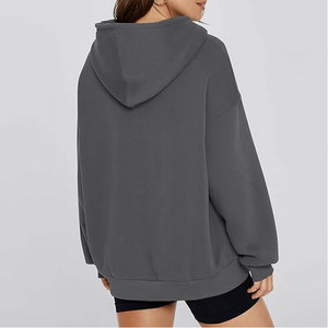 Sudadera con capucha sólida con cordón y hombros caídos para mujer, jersey de lana gris, sudaderas con capucha térmicas sin cordón para mujer - Product Image 5