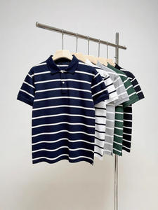 Tissu de velours tendance d'été pour polos et pour hommes et femmes Brodé à rayures Manches courtes 100% coton respirant - Product Image 6