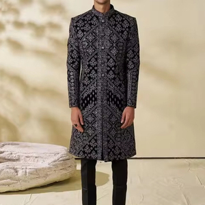 2024 Custom BEAUTIFUL RESHAM THREADS EMBROIDERY GROOM BLACK SHERWANI <b>PANT</b> SIlk Fabric Embellished Crystal Glass Beads Dabka Work - Product Image 1