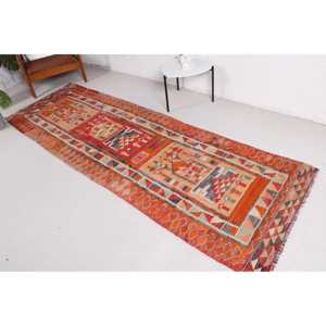 3.2x9.5 ft Turkish Rug, Kilim Rug, <b>Red</b> Camouflage Rug <b>Wool</b> - Product Image 2