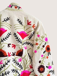 Bohemian Suzani Eco-Friendly Embroidered Wool Open Front <b>Coat</b> Plus Size Women's Casual Full Sleeve O-Neck Winter Wear - Product Image 5