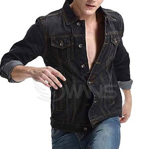 Men's Slim Fit Denim <b>Jacket</b> <b>Black</b> Washed Cotton Casual Turn-down Collar Regular Sleeve Autumn Style - Product Image 2