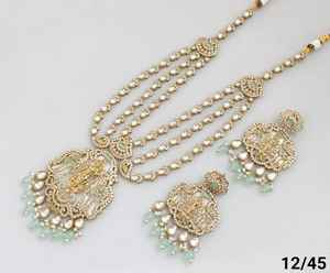 เครื่องประดับผู้หญิงที่ทันสมัยที่สุดสำหรับงานแต่งงานของชาวอินเดียหิน CZ ประดับด้วยสร้อยคอยาวและต่างหูแบบโบราณ - Product Image 2