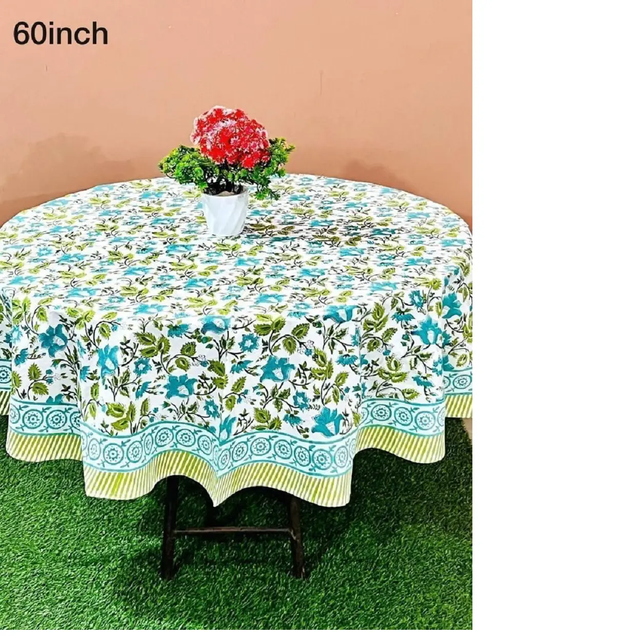 custom made cotton printed table cloths available in 60 inch Diameter ideal for home furnishing stores and suitable for resale