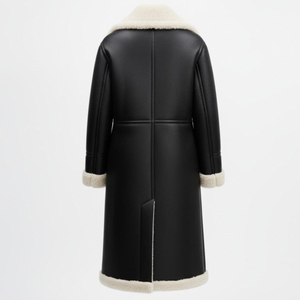 New Style Winter Wear Women Long Shearling <b>Coat</b> Black Leather Faux <b>Fur</b> Lined <b>Trench</b> <b>Coat</b> Warm Outerwear Customized <b>Trench</b> <b>Coat</b> - Product Image 6