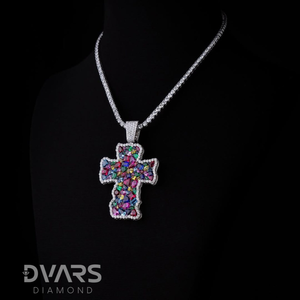 Nouveau style Pendentif croix en moissanite entièrement pavée micro-pavée, couleurs de taille mixte, en argent sterling, de luxe, style Hip Hop glacé - Product Image 2