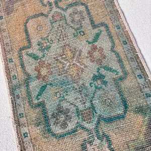 Vintage Rug, 1.5x2.4 ft Small Rug, <b>Brown</b> Blue <b>Wool</b> Rug - Product Image 3