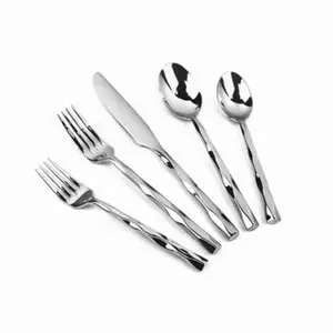 Ensemble de couverts en acier inoxydable doré martelé avec design de luxe parfait pour les restaurants d'hôtel et les ustensiles de cuisine - Product Image 5