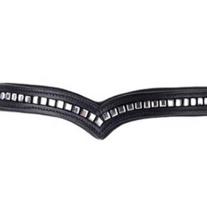 Personnalisé argent carré cristaux clincher décoratif noir V forme doux rembourré vide canal cuir cheval front bande pour bride - Product Image 4