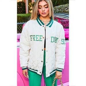 Precio barato ligero personalizado Letterman chaqueta Casual Wear Collage Varsity Denim algodón transpirable Mujer - Product Image 1