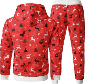 Conjunto de Chándal Navideño para Hombre, Sudadera con Capucha y Pantalones Deportivos Estampados, Cálidos para Otoño e Invierno, 100% Algodón de Felpa - Product Image 6