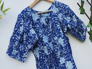 Vestido Midi lavable de algodón indio puro para mujer hasta la rodilla de manga larga diseño estampado Floral ecológico hecho a mano al aire libre - Product Image 5