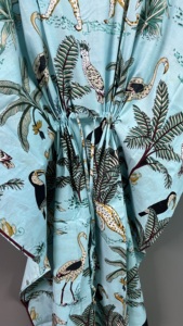 Caftán de algodón indio para mujer con estampado de animales, cuello en V, transpirable, Maxi vestido, decoración de encaje, ecológico, Natural - Product Image 2