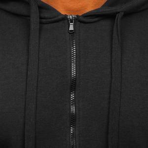 เสื้อฮู้ดซิปผู้ชายสีดำผ้าฟลีซแบบเรียบ - Product Image 6