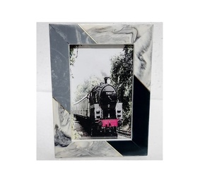 Modern Geometric Resin Photo <b>Frame</b> – <b>Black</b> & White Marble Effect <b>Picture</b> <b>Frame</b> with <b>Gold</b> Line Accent - Product Image 1
