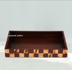 Bandeja de tocador con incrustaciones de hueso hechas a mano, bandeja organizadora rectangular decorativa para baño, tocador y almacenamiento de maquillaje - Product Image 2