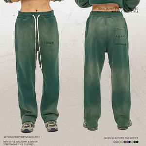 Fabricante Streetwear cordón elástico 300 Gsm polar personalizado ácido gradiente lavado recto ajuste hombres Jogger Flare pantalones de chándal - Product Image 4