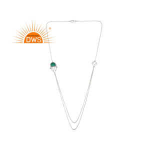 Collar Colgante de Plata Esterlina Fina, Piedra Preciosa de Ónix Verde Natural, Diseño de Hamsa, Fabricante de Joyería Personalizada, Última Tendencia - Product Image 1