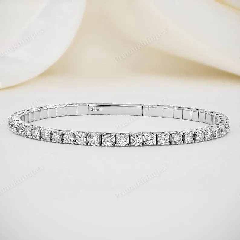 Gran oferta, brazalete de tenis de diamante cultivado en laboratorio de corte redondo, pulseras flexibles de diamantes con dije de oro blanco de 14K con certificado IGI