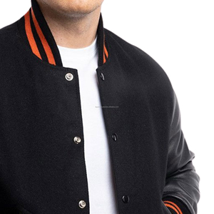 Chaqueta Universitaria Unisex Tipo Letterman, Cuerpo de Lana, Mangas de Cuero, Cierre de Cremallera, Chaqueta Bomber Ecológica con Parches, Estilo Pastel - Product Image 5