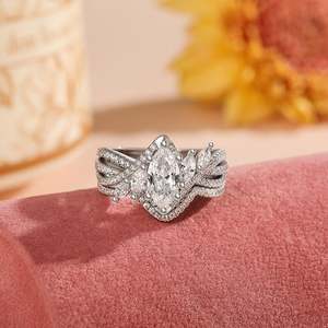 Jeulia Marquise Cut <b>Bridal</b> <b>Jewelry</b> <b>Set</b> Twist Design 2PCS Sterling Silver Wedding Ring - Product Image 5