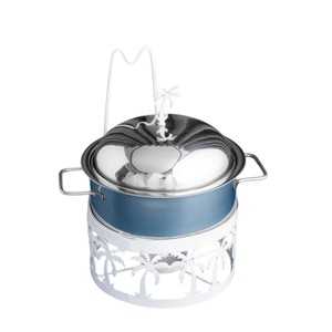 Juego de Recipientes para Buffet de Acero Inoxidable Redondos de Alta Calidad con Base de Malla Metálica Negra Moderna, Calentador de Alimentos para Hoteles y Eventos - Product Image 3