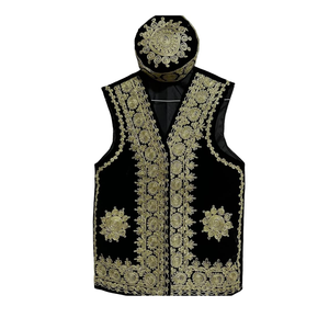 เสื้อกั๊ก2ชิ้นผ้าแคนวาสแบบดั้งเดิมของชาวอัฟกานิสถาน Banjara ชุดผ้าแคนวาสสีดำปักที่เอว - Product Image 4