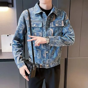 Veste Décontractée à la Mode pour Homme de Haute Qualité Printemps Automne Cowboy Manteau à Revers Motif Jacquard Tops à Carreaux Vestes en Denim pour Homme - Product Image 3