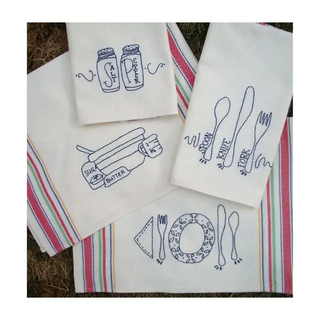 白と青い道具刺繍繊維洗浄皿タオル吸水性除染家庭用キッチンクリーニング用品