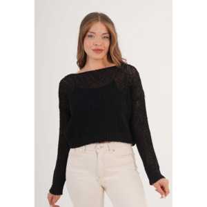 Blusa Negra de Punto al por Mayor con Cuello Ancho Estilo Casual - Product Image 3