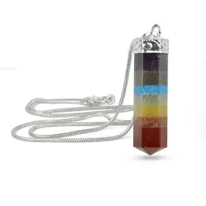 High Quality Natural Seven Chakara Stone Silver Pencil Pendant Chakra Stone For Used As Chakra Pencil Pendant