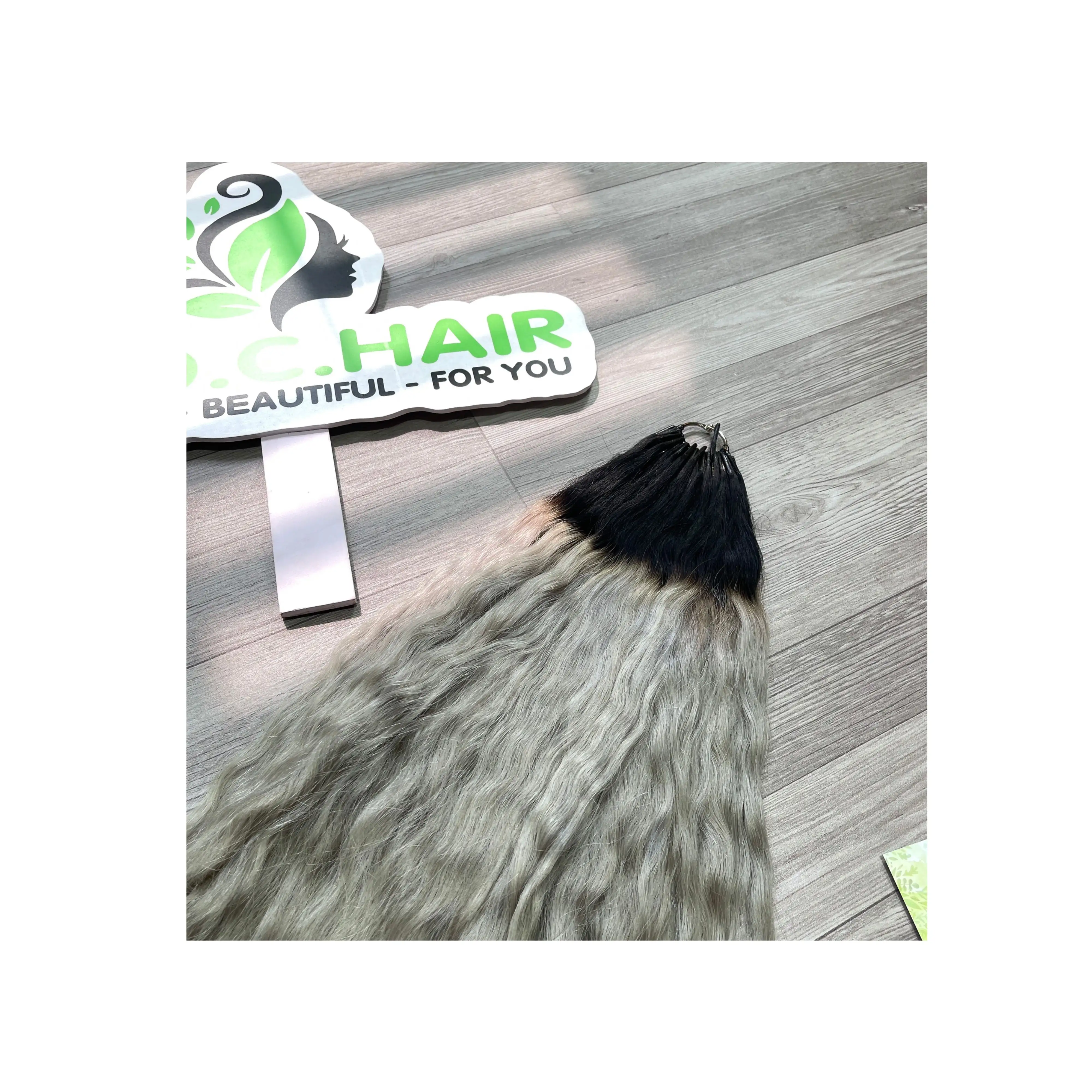 Venta al por mayor de fábrica Extensiones de cabello humano Remy I U K Punta plana y anillo de Punta nano Extensiones de cabello Ombre Color negro y gris