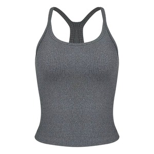 Camiseta sin Mangas de Color Sólido para Mujer, al por Mayor, Personalizada, Ajustada, con Cuello Redondo, Tejido de Punto Acanalado, Básica, Transpirable, Elegante, para Yoga - Product Image 4