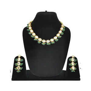 Juego de Collar Kundan Chapado en Oro de 24K de Una Sola Capa Verde, Joyería Fina de Cobre para Boda o Regalo - Product Image 2