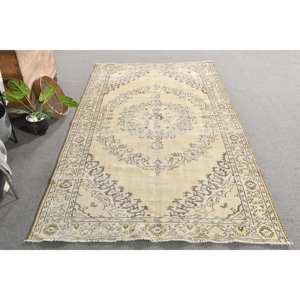 พรมขนแกะสีเบจสไตล์ตุรกีวินเทจ5'1 \ "x 9'2 \" ขนสัตว์แบนสานด้วยลวดลายเย็บปะสำหรับตกแต่งห้องนั่งเล่น - Product Image 4