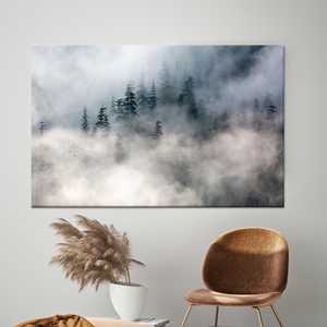 Impresión en lienzo de bosque con niebla: decoración artística de paisaje de montaña, lienzo envuelto en 1 pieza - Product Image 1