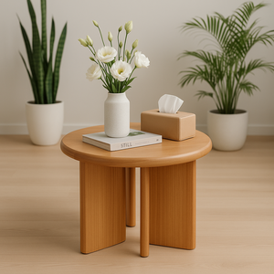 Durable <b>Solid</b> <b>Wood</b> Round Modern Minimalist Coffee <b>Table</b> with Three Legs Oak <b>Top</b> Easy to Clean Movable for Living Room Hotel Use - Product Image 2