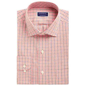 Camicia da Uomo Classica Elasticizzata in Tessuto Popeline Rosa a Quadretti con Colletto a Punta Taglia XL (18X34-35) - Product Image 1