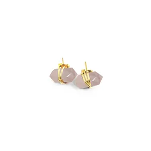 925 Sterling Silver Tiny Rose Quartz Spike Stud Earrings Two Side Point Spikes Stud Earrings Gold Vermeil Studs Jewelry