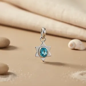 Pendentif étoile chrétienne en argent 925 avec topaze bleue et perle d'eau douce pour femme, or rose, bijoux religieux en pierres précieuses, cadeau - Product Image 3