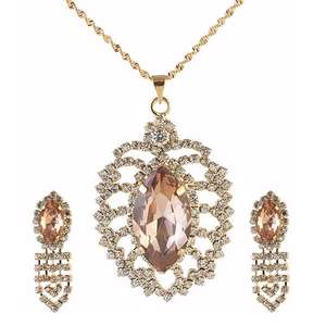ชุดเครื่องประดับ1202922 kriaa หินสีน้ำตาลออสเตรียชุบทองจี้และต่างหูสแตนเลสชุบทอง18K สำหรับเป็นของขวัญ - Product Image 1