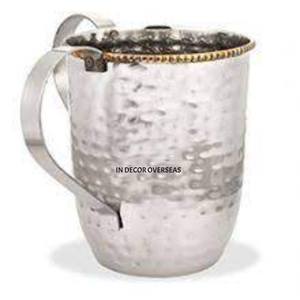 Hammered Texture Silver Color Finishing Shiny Polished Heavy Duty Metal Drinkware Fancy <b>Mug</b> With Gold Plated Unique Handles - Product Image 2