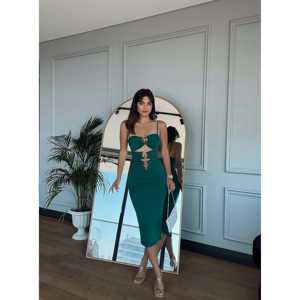 2042 Sandy Dress with Three Buckles at Front Satin <b>Fabric</b> Natural Waistline Breathable Feature - Product Image 3